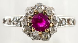Antique Victorian Ruby & Rose Diamonds Ring 14k Gold