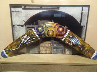 Authentic Australian Boomiri Aboriginal Art Wooden Boomerang Handmade
