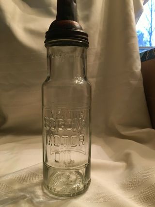 Vintage 30s SOCONY MOTOR OIL Gas Station Quart Oil Glass Bottle W/Spout 2
