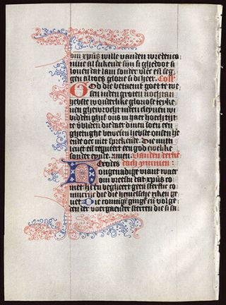 1475 Dutch Medieval Book Of Hours Leaf Exquiste Pen Work Private Devotional