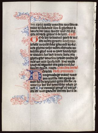 1475 Dutch Medieval Book of Hours Leaf Exquiste Pen Work Private Devotional 2