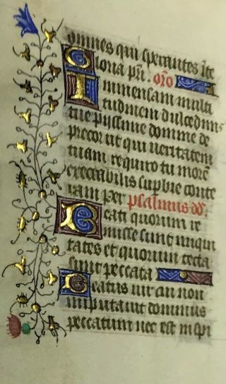 1470 Miniature Latin Manuscript Book Of Hours Leaf - Illuminated In Gold - No 8