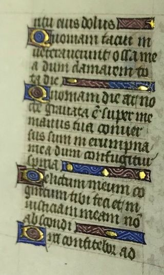 1470 MINIATURE LATIN MANUSCRIPT BOOK OF HOURS LEAF - ILLUMINATED IN GOLD - NO 8 2