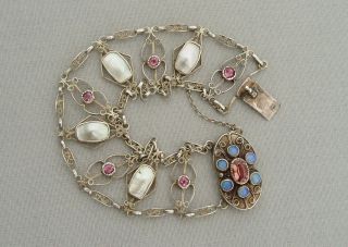 Arts & Crafts Silver Bracelet Opals & Tourmaline C.  1910 Mary Thew?