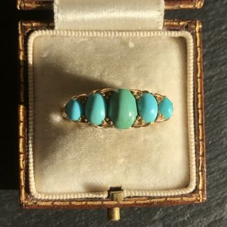Antique Victorian 18 Carat Gold Turquoise Five - Stone Ring