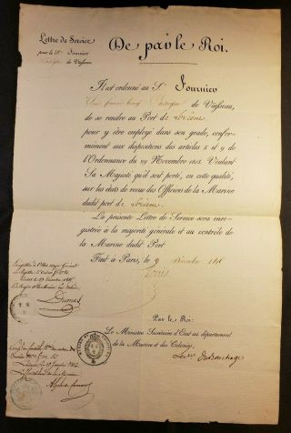 King Louis Xviii Autograph - Letter Of Marine Service Issued On December 9,  1815