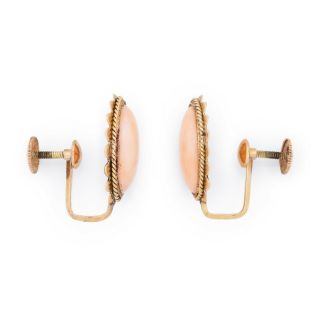 Antique Vintage Art Deco Retro 14k Rose Gold Angelskin Coral Screwback Earrings 3