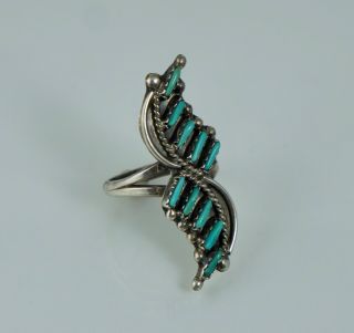 Vintage Native American Turquoise Old Pawn Sterling Silver Ring Long Sz 6.  5