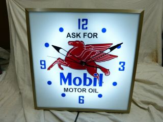 Mobil Oil Gas Station Lighted Advertising Garage Mobil Oil Clock Pam Clock