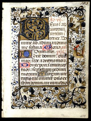 1480 Dutch Medieval Miniature Illuminated Book Of Hours Leaf Exquiste Borders