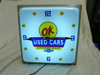 Large Chevrolet Ok Cars Lighted Dealership Advertising Pam Clock Sign