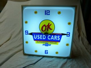 Large Chevrolet ok cars lighted dealership advertising Pam clock Sign 2