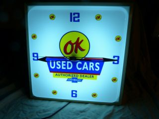 Large Chevrolet ok cars lighted dealership advertising Pam clock Sign 3