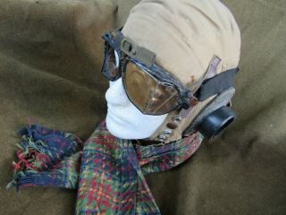 Wwii Theater Made British Raf Type C & D Flying Helmet W/ Goggles & Scarf