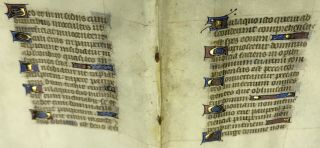 1470 Miniature Latin Manuscript Book Of Hours - 2 Leaves Illuminated In Gold 2