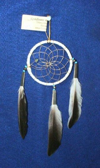 Authentic Native American Dreamcatcher W/ Goose Feathers 3 " Hoop White 03