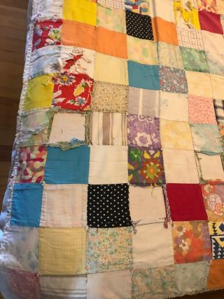 Charming Vintage Handmade Patchwork Multi - Colored Quilt 4 