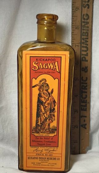 Healy & Bigelow Kickapoo Sagwa Medicine Bottle - Old With Label