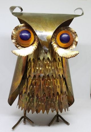 Vintage Mid Century Brutalist Enesco Owl Metal Sculpture Jere Era