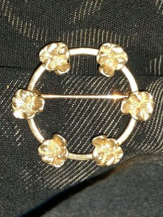 Vintage 14 Karat Yellow Gold And Painsy Floral Brooch 3 Grams