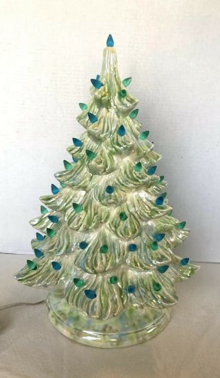 Vintage 16” Holland Mold Lighted Ceramic Christmas Tree 2 Piece Cool Colors