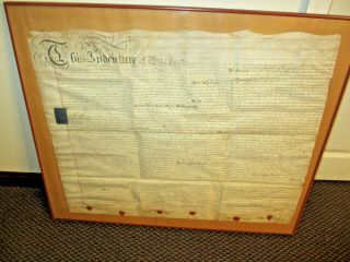 Antique Framed Old 1758 Indentured Servant Paper Document W/ Wax Seals