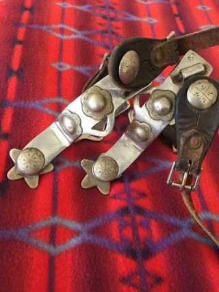 CROCKETT Vintage,  Heavy Stainless SPURS with makers mark,  Double etched conchos 2