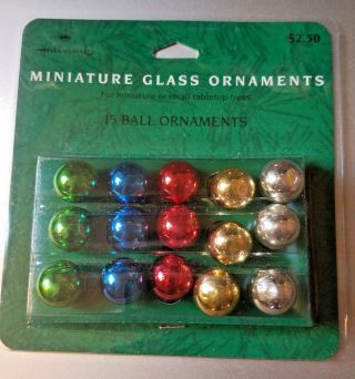 Hallmark Miniature Glass Ornaments Set Of 15 Blue,  Red,  Green,  Silver,  Gold Ball