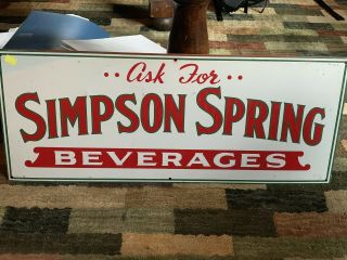 Vintage Advertising Sign,  Metal/tin Simpson Springs Beverages Antique