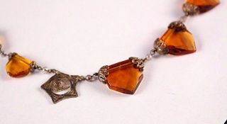 VINTAGE Art Deco Amber Glass Bead Brass Collar Necklace necklace 2