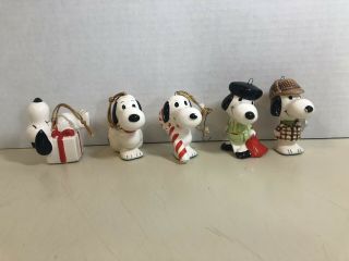 Snoopy Peanuts Made In Japan Ceramic Christmas Ornaments Vintage 1956