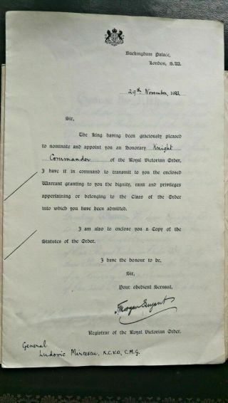 Royal Victorian Order 1922 General Ludovic Mircescu Romania Signed George V Rare