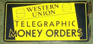 Authentic Antique Porcelain Western Union Double Sided Sign In