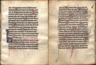 Medieval Manuscript Leaf / Page French W/ Gold Leaf Letters Circa 1280 - 1300