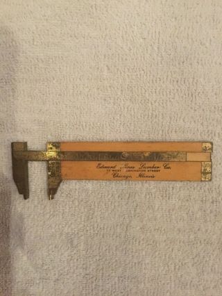 Vintage 4” Wood And Brass Caliper Rule Made In Usa Edward Hines Lumber
