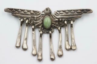 Navajo Vintage Sterling Silver Turquoise Large Thunderbird Old Pawn Dangle Pin