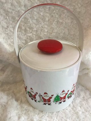 Vintage 1960s Christmas Santa Vinyl Ice Bucket Red White Mid Century Modern