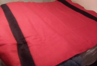 Vtg Large Golden Dawn 100 Wool Blanket Red W Black Stripe Lodge Cabin 75 " X86 "