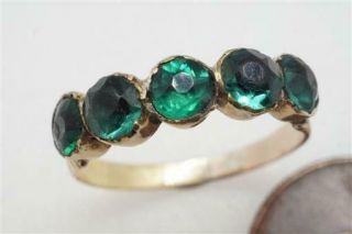Antique Georgian English 9k Gold Foiled Emerald Paste Half Hoop Ring C1820