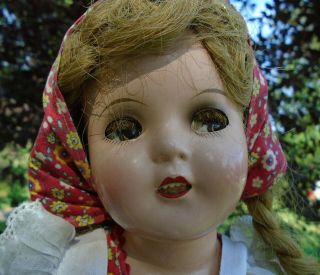 Cute Vintage 1930s 16 " Flirty Eye Composition Ideal Polly Pigtails Ginger Doll
