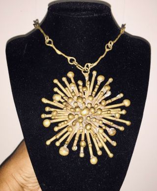 Vintage Big Mexico Pal Kepenyes Brutalist Bronze Necklace Starbust Design Nr