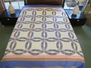 King Gently Or Hand Quilted All Cotton Wedding Ring Quilt; 86 " X 100 "
