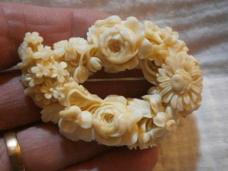 Stunning Large Antique French Carved 19thc Wreath Bouquet Of Flowers Brooch