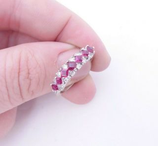 18ct Gold Princess Cut Ruby Diamond Ring,  Cluster Art Deco Design