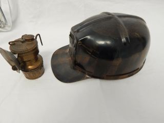 Antique Vintage Msa Comfo Cap Coal Miners Helmet Tiger Striped With Miners Lamp