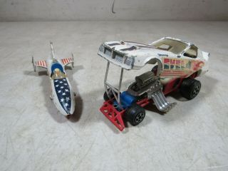 Vintage 1976 Ideal Evel Knievel Rocket Cycle & Funny Car Dragster Toys Diecast
