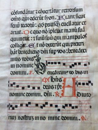Large Manuscript Leaf C.  1500 Musical Nonation Medieval Choirbook