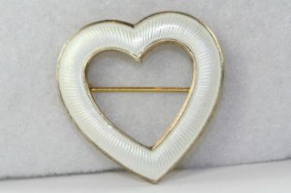 Vtg Aksel Holmsen Norway Sterling Silver White Enamel Heart Pin