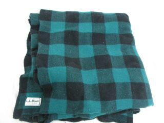 Vintage Ll Bean Classic Wool Blanket Green Black Plaid 80 X 86 Made In Usa