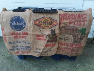 3 Vintage Burlap Feed & Flour Sacks Bags,  Pillsbury,  Chief,  Trading Post 36x21